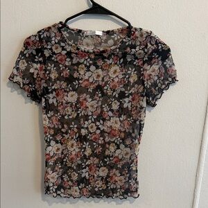 Floral Mesh Blouse - Black and Pink